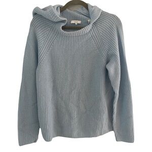 Vince Wool Cashmere Light Blue Hooded Knit Sweater Medium